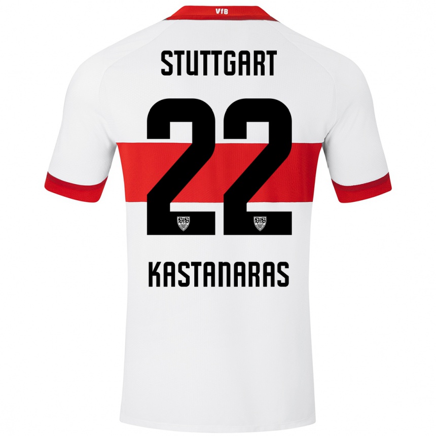 Kids Football Thomas Kastanaras #22 White Red Home Jersey 2024/25 T-Shirt Uk