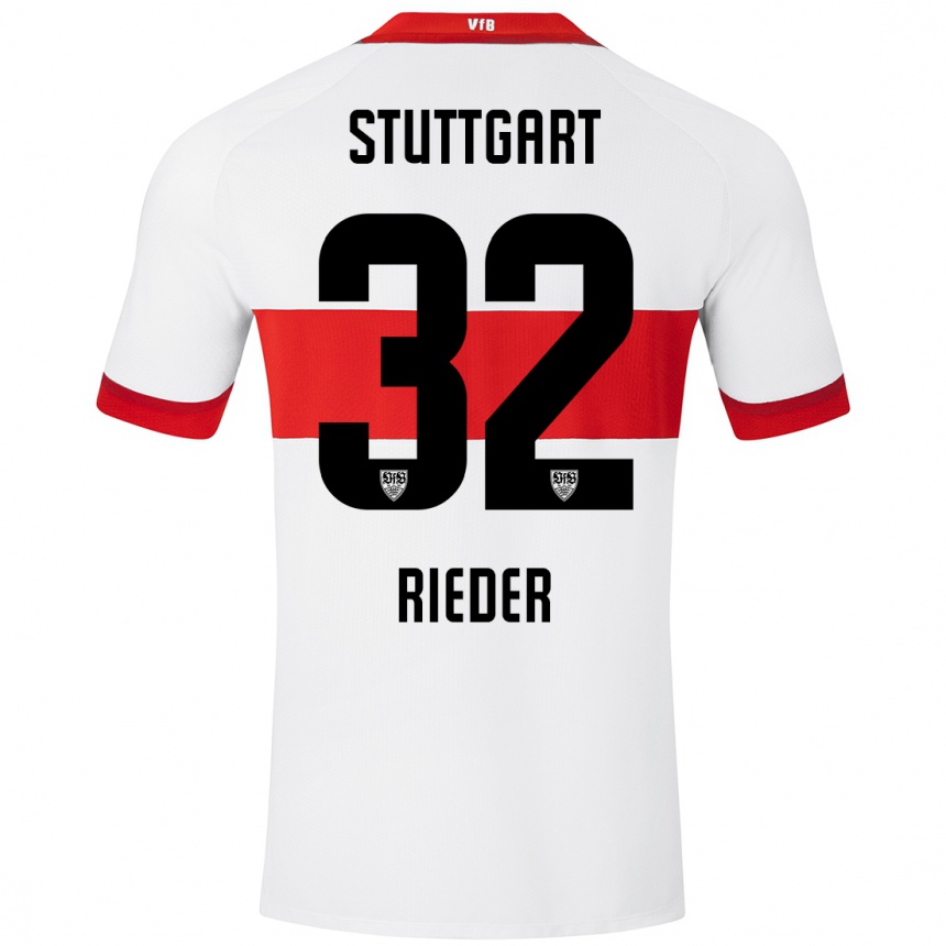 Kids Football Fabian Rieder #32 White Red Home Jersey 2024/25 T-Shirt Uk