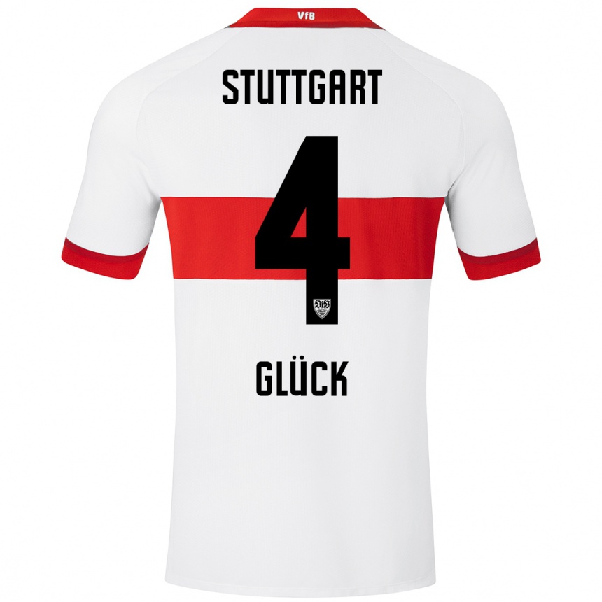 Kids Football Michael Glück #4 White Red Home Jersey 2024/25 T-Shirt Uk