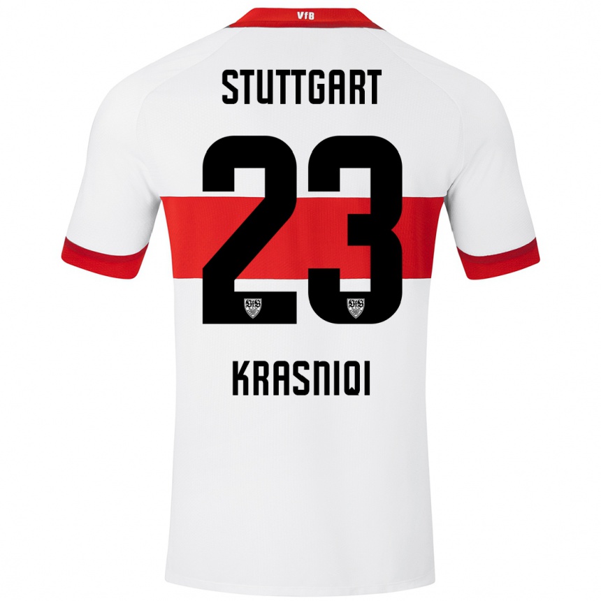 Kids Football Elton Krasniqi #23 White Red Home Jersey 2024/25 T-Shirt Uk