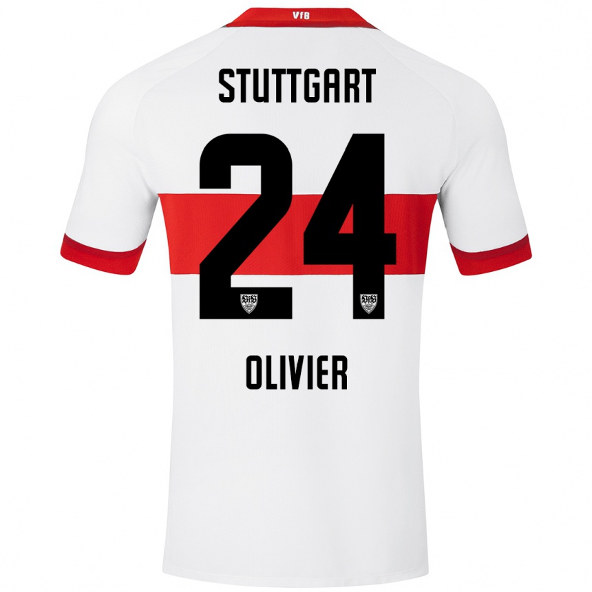 Kids Football Christopher Olivier #24 White Red Home Jersey 2024/25 T-Shirt Uk