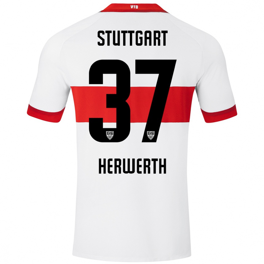 Kids Football Maximilian Herwerth #37 White Red Home Jersey 2024/25 T-Shirt Uk