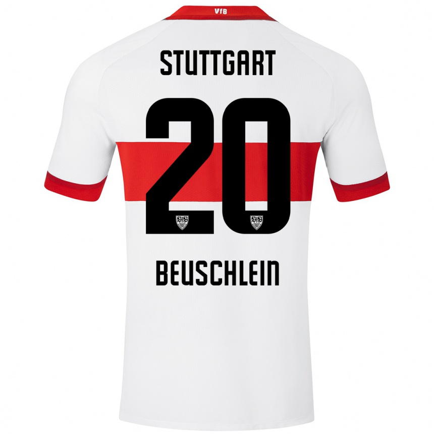 Kids Football Jana Beuschlein #20 White Red Home Jersey 2024/25 T-Shirt Uk