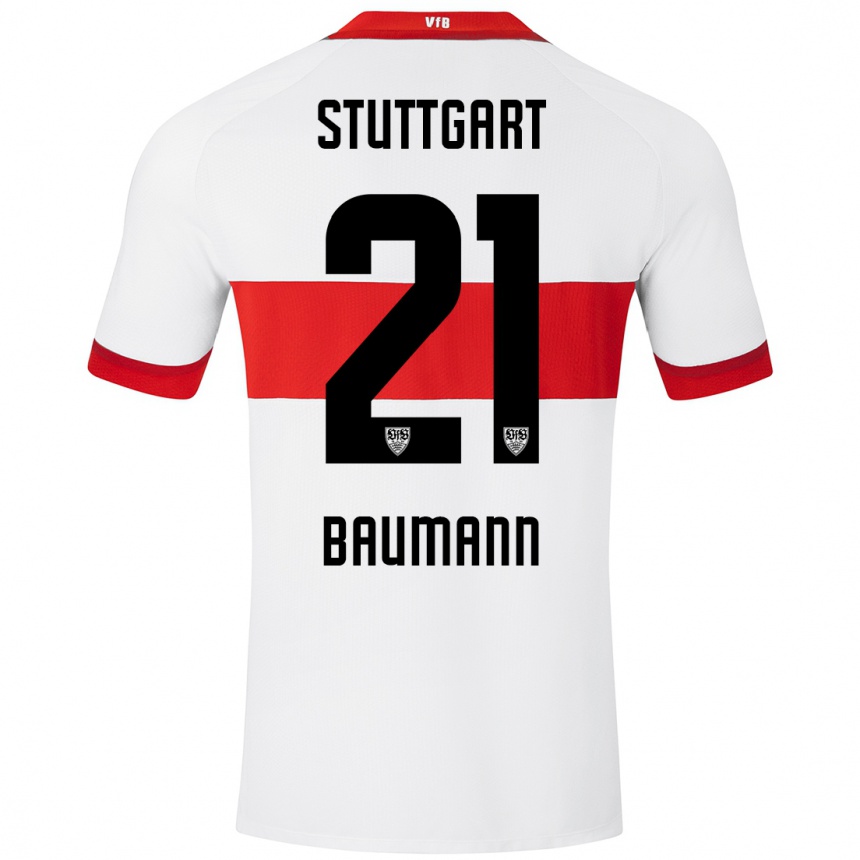 Kids Football Katharina Baumann #21 White Red Home Jersey 2024/25 T-Shirt Uk