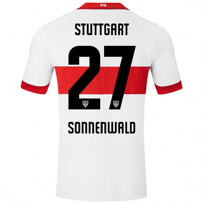 Kids Football Lukas Sonnenwald #27 White Red Home Jersey 2024/25 T-Shirt Uk