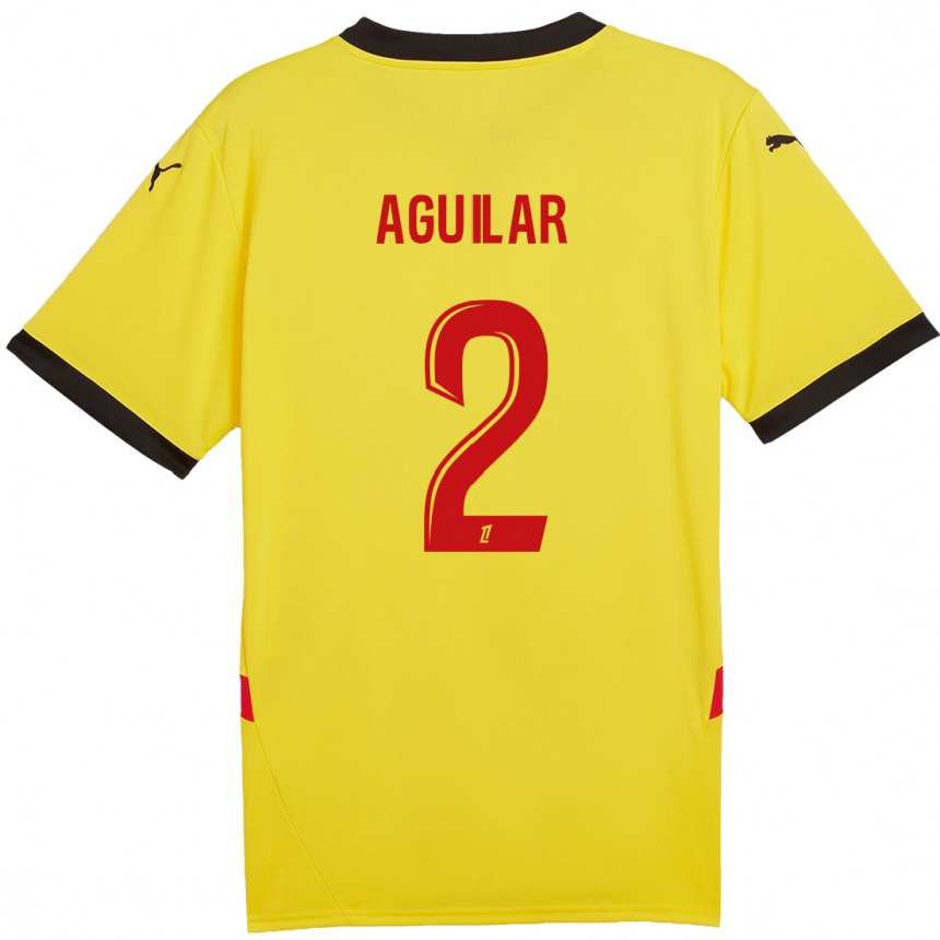 Kids Football Ruben Aguilar #2 Yellow Red Home Jersey 2024/25 T-Shirt Uk