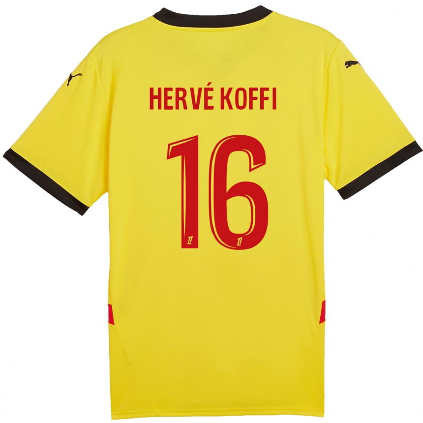 Kids Football Hervé Koffi #16 Yellow Red Home Jersey 2024/25 T-Shirt Uk