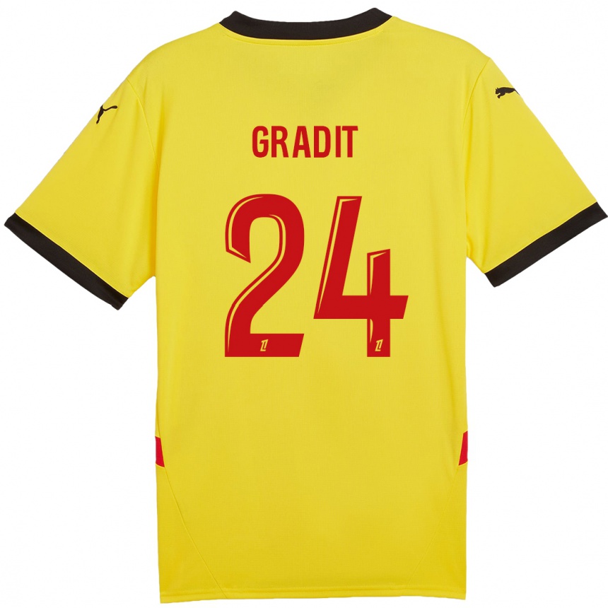 Kids Football Jonathan Gradit #24 Yellow Red Home Jersey 2024/25 T-Shirt Uk