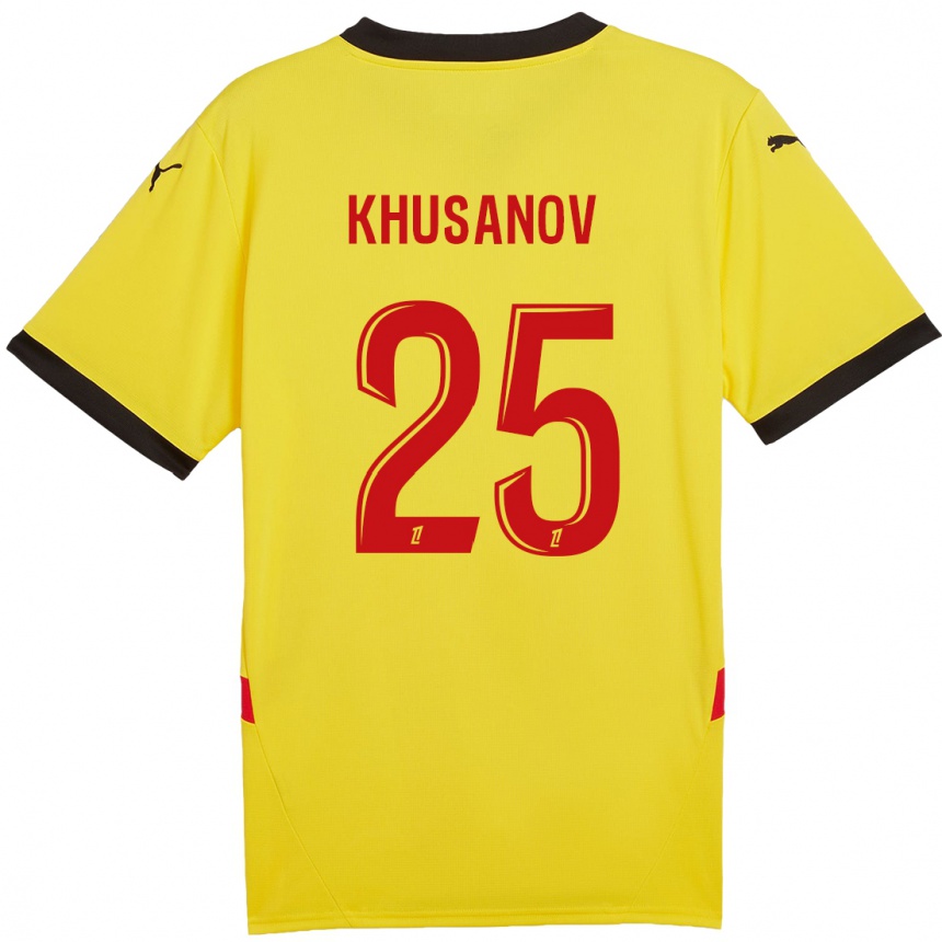 Kids Football Abdukodir Khusanov #25 Yellow Red Home Jersey 2024/25 T-Shirt Uk