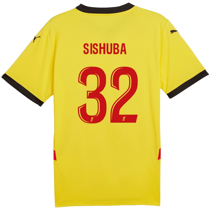 Kids Football Ayanda Sishuba #32 Yellow Red Home Jersey 2024/25 T-Shirt Uk