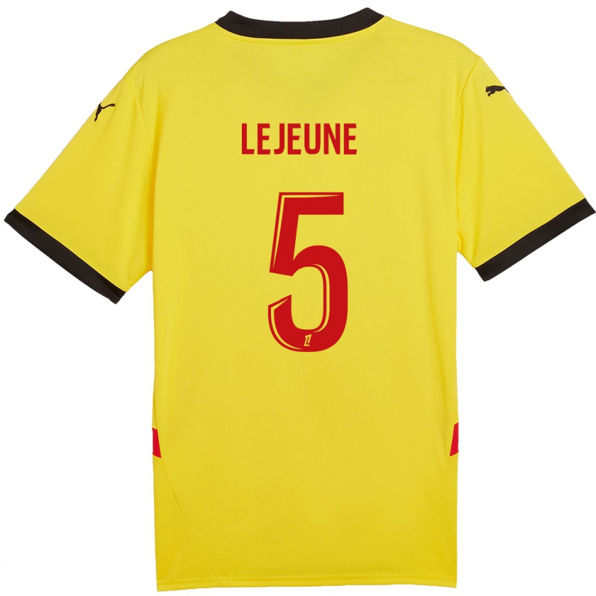 Kids Football Romane Lejeune #5 Yellow Red Home Jersey 2024/25 T-Shirt Uk