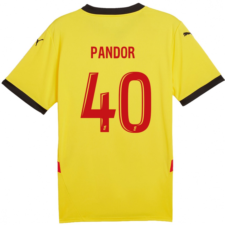 Kids Football Yannick Pandor #40 Yellow Red Home Jersey 2024/25 T-Shirt Uk