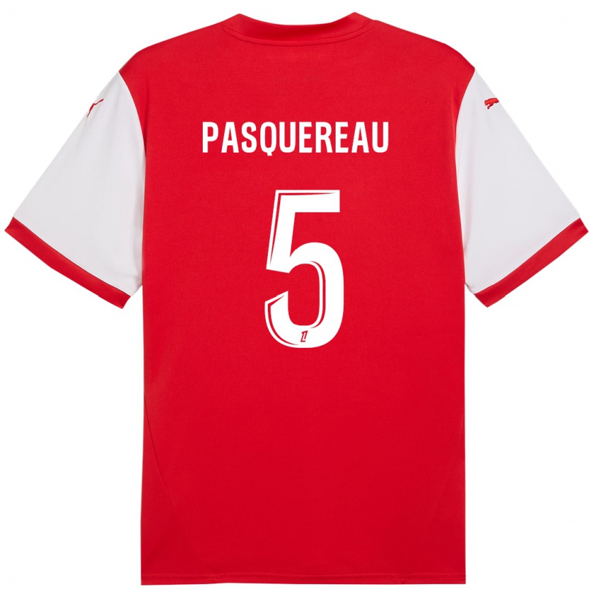 Kids Football Julie Pasquereau #5 Red White Home Jersey 2024/25 T-Shirt Uk