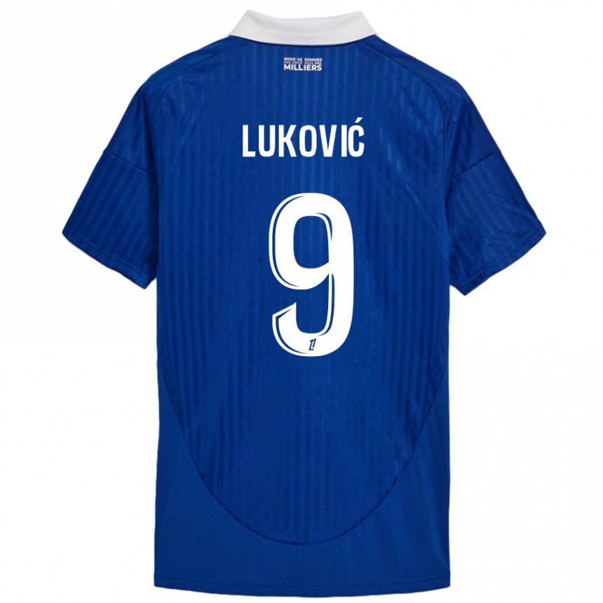 Kids Football Milos Lukovic #9 Blue White Home Jersey 2024/25 T-Shirt Uk