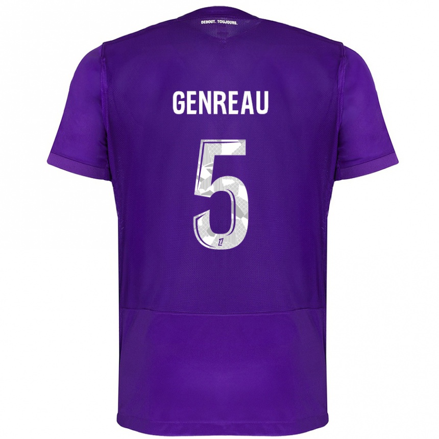 Kids Football Denis Genreau #5 Purple White Home Jersey 2024/25 T-Shirt Uk