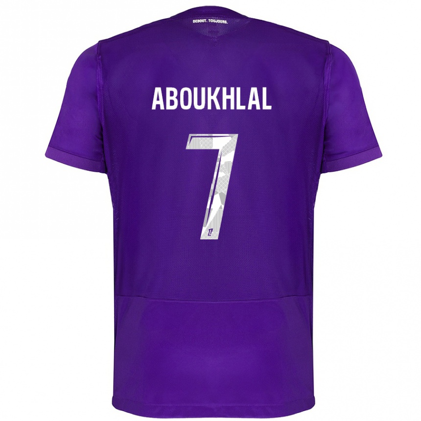 Kids Football Zakaria Aboukhlal #7 Purple White Home Jersey 2024/25 T-Shirt Uk