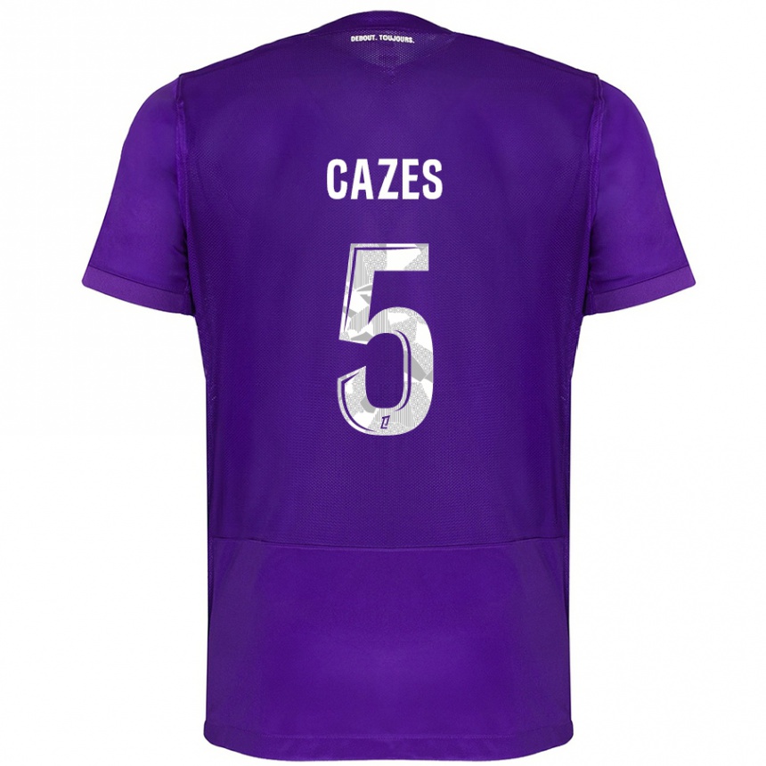 Kids Football Manon Cazes #5 Purple White Home Jersey 2024/25 T-Shirt Uk