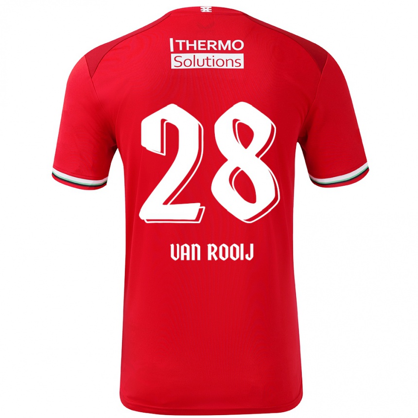 Kids Football Bart Van Rooij #28 Red White Home Jersey 2024/25 T-Shirt Uk