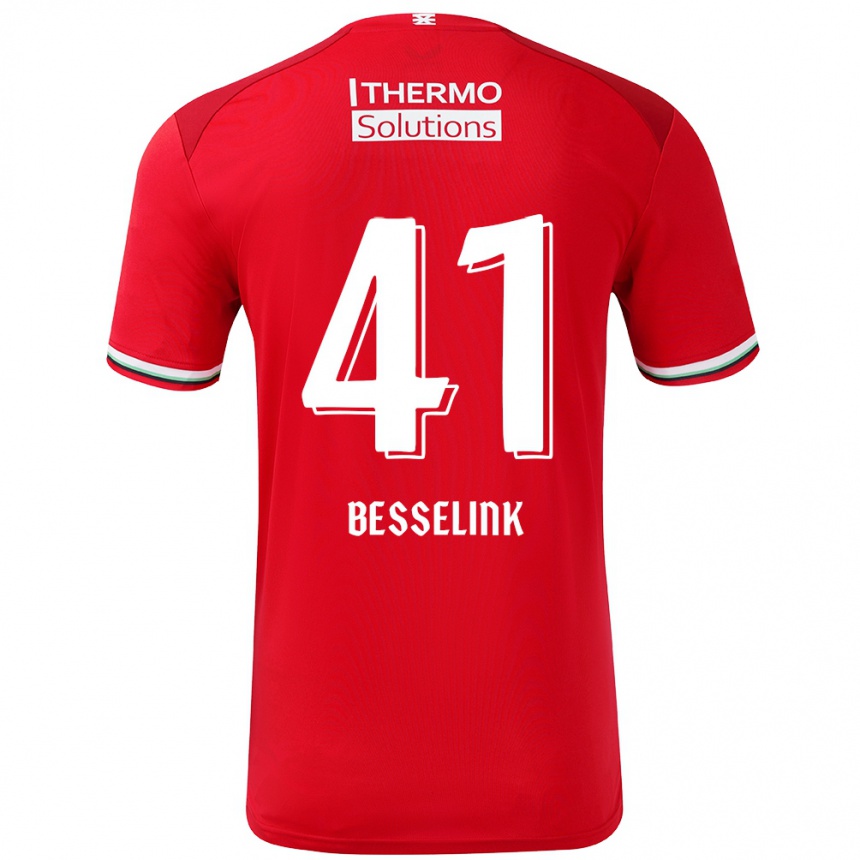 Kids Football Gijs Besselink #41 Red White Home Jersey 2024/25 T-Shirt Uk