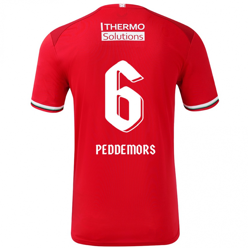 Kids Football Ella Peddemors #6 Red White Home Jersey 2024/25 T-Shirt Uk