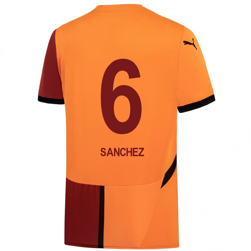 Kids Football Davinson Sanchez #6 Yellow Red Home Jersey 2024/25 T-Shirt Uk