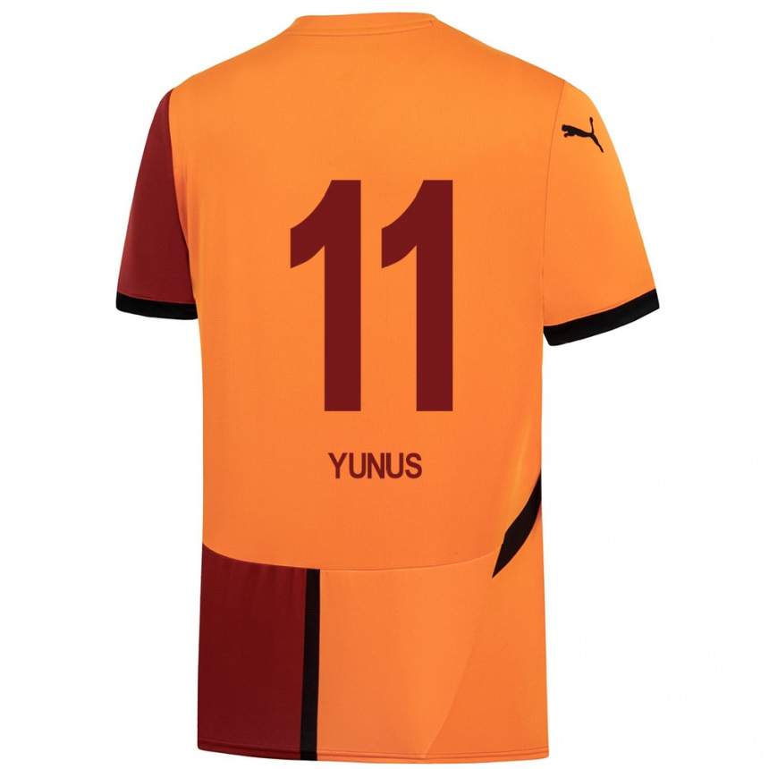 Kids Football Yunus Akgün #11 Yellow Red Home Jersey 2024/25 T-Shirt Uk