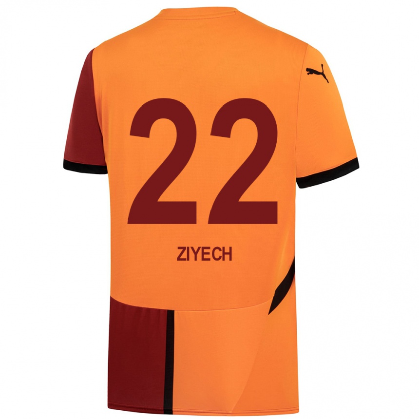 Kids Football Hakim Ziyech #22 Yellow Red Home Jersey 2024/25 T-Shirt Uk