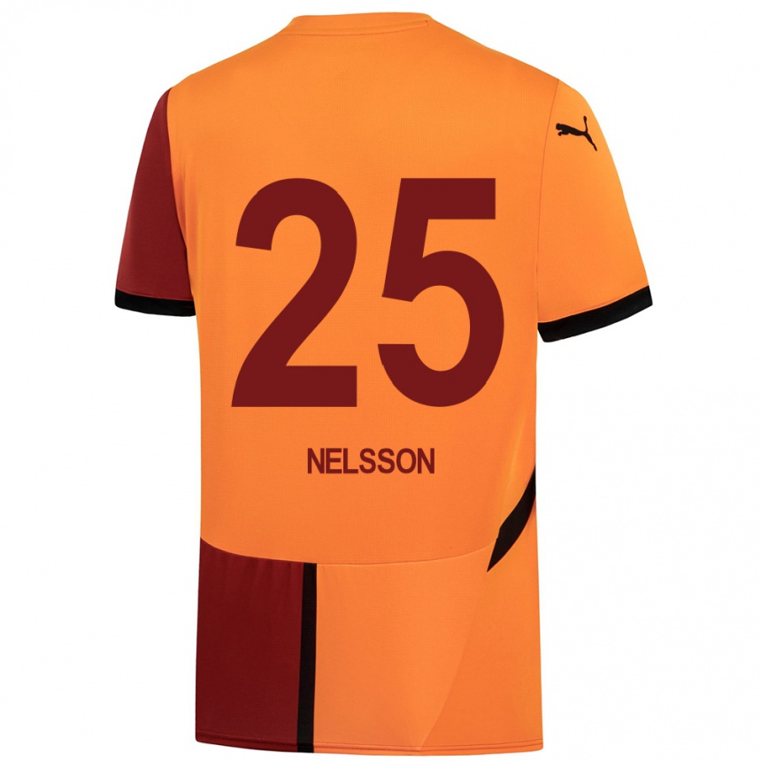 Kids Football Victor Nelsson #25 Yellow Red Home Jersey 2024/25 T-Shirt Uk