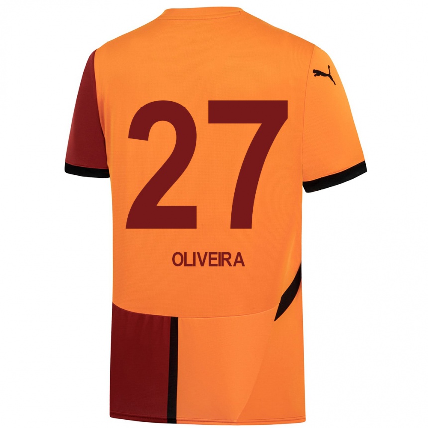 Kids Football Sérgio Oliveira #27 Yellow Red Home Jersey 2024/25 T-Shirt Uk