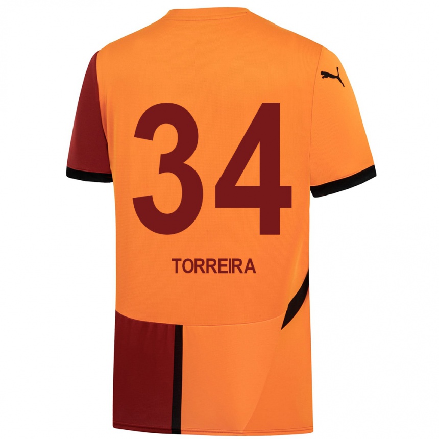 Kids Football Lucas Torreira #34 Yellow Red Home Jersey 2024/25 T-Shirt Uk