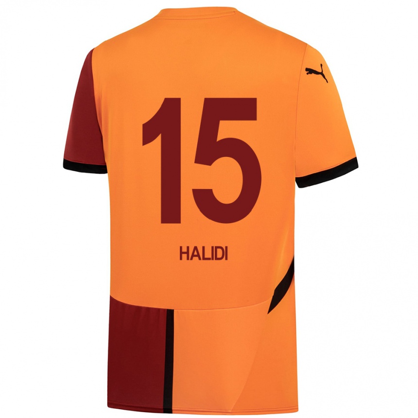 Kids Football Isa Halidi #15 Yellow Red Home Jersey 2024/25 T-Shirt Uk