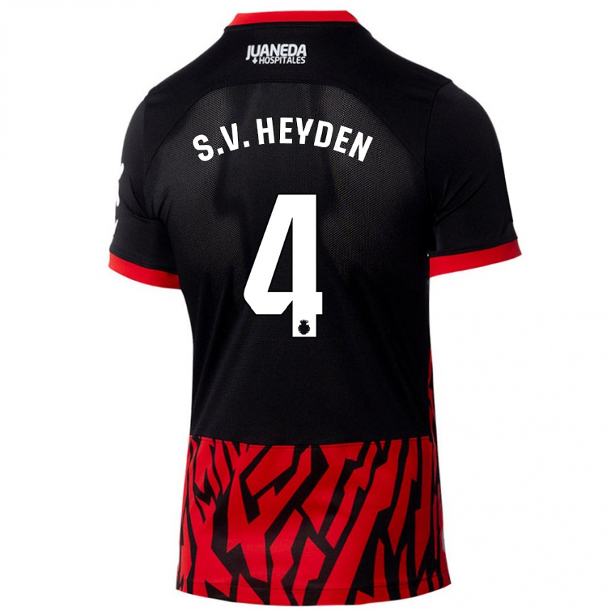 Kids Football Siebe Van Der Heyden #4 Black Red Home Jersey 2024/25 T-Shirt Uk