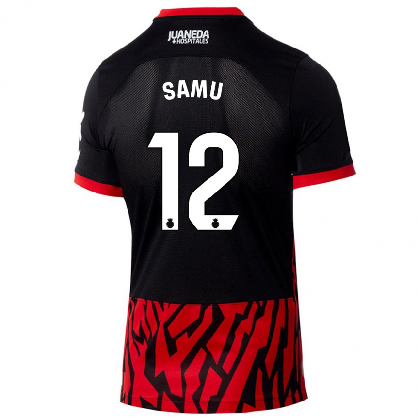 Kids Football Samú Costa #12 Black Red Home Jersey 2024/25 T-Shirt Uk