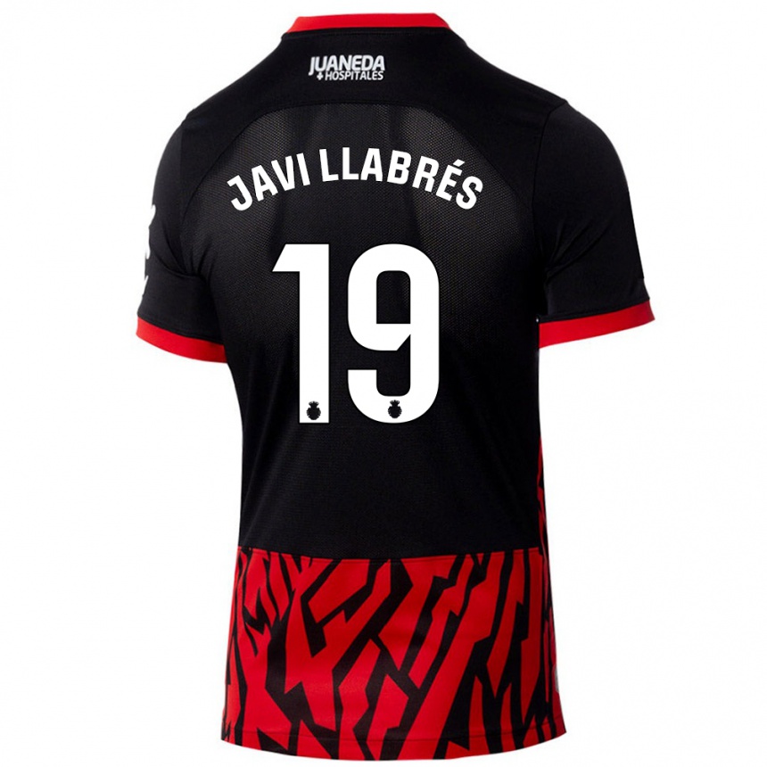 Kids Football Javi Llabrés #19 Black Red Home Jersey 2024/25 T-Shirt Uk