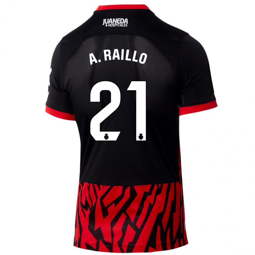 Kids Football Antonio Raíllo #21 Black Red Home Jersey 2024/25 T-Shirt Uk