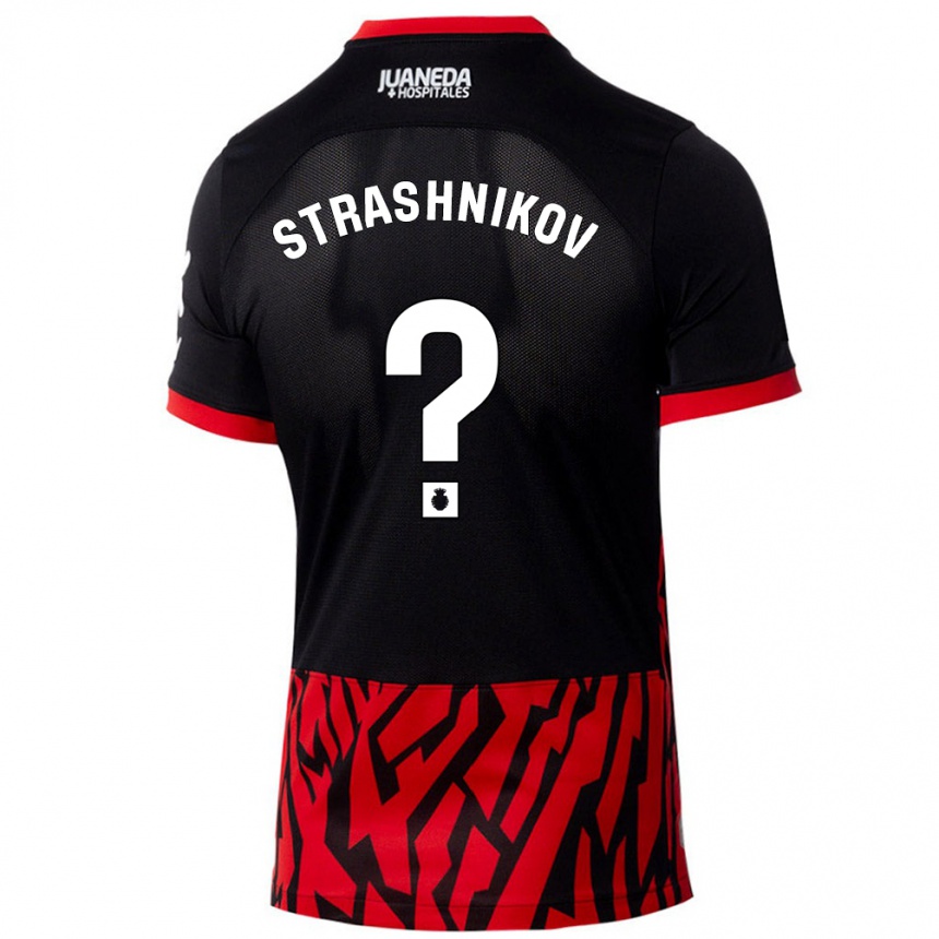 Kids Football Nikolay Strashnikov #0 Black Red Home Jersey 2024/25 T-Shirt Uk