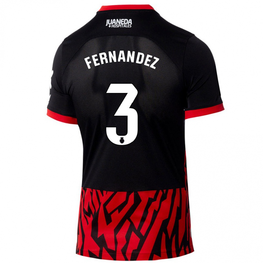 Kids Football Marcos Fernández #3 Black Red Home Jersey 2024/25 T-Shirt Uk