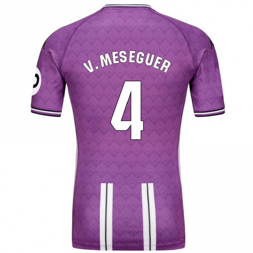 Kids Football Víctor Meseguer #4 Purple White Home Jersey 2024/25 T-Shirt Uk