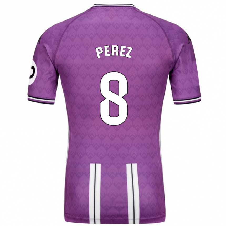 Kids Football Kike Pérez #8 Purple White Home Jersey 2024/25 T-Shirt Uk