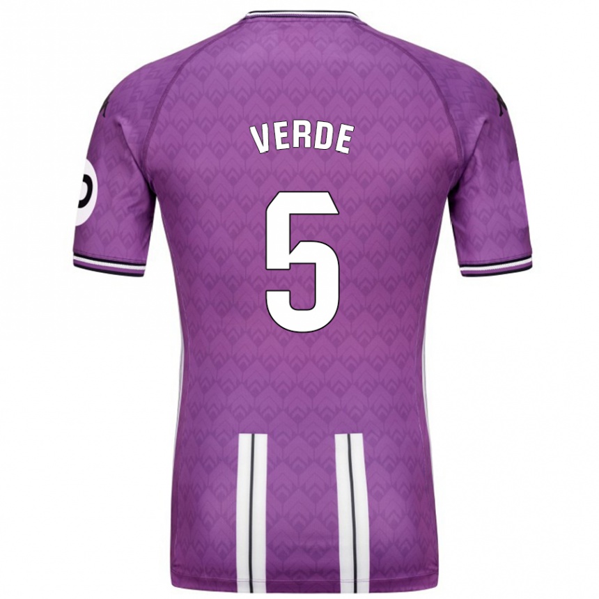 Kids Football Adrián Verde #5 Purple White Home Jersey 2024/25 T-Shirt Uk