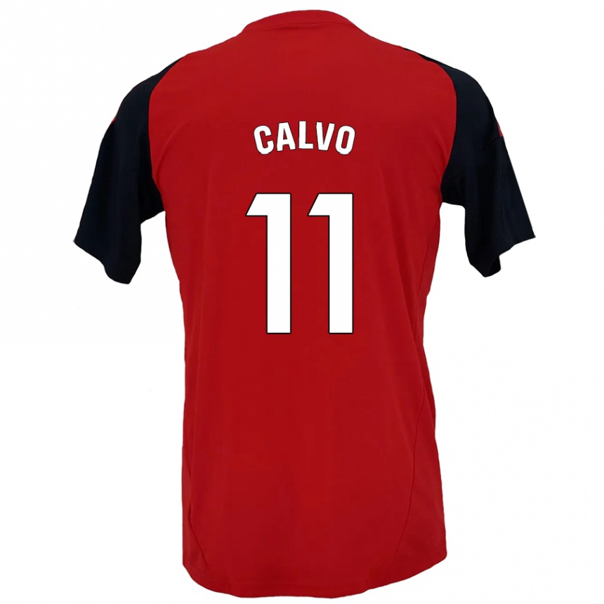 Kids Football Álex Calvo #11 Red Black Home Jersey 2024/25 T-Shirt Uk