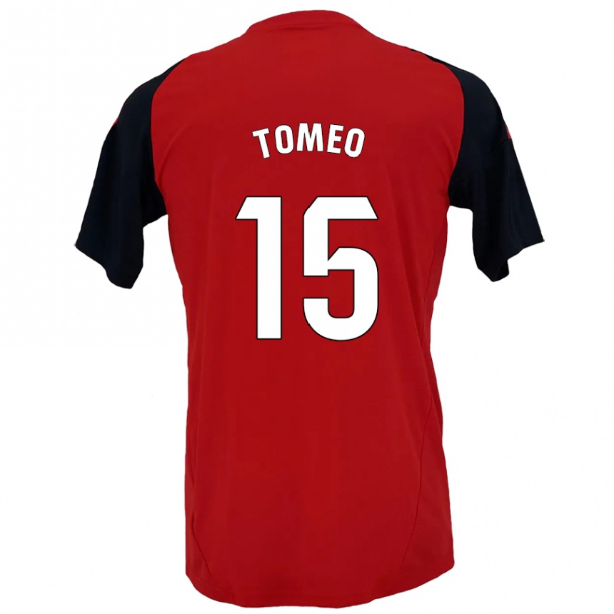 Kids Football Pablo Tomeo #15 Red Black Home Jersey 2024/25 T-Shirt Uk