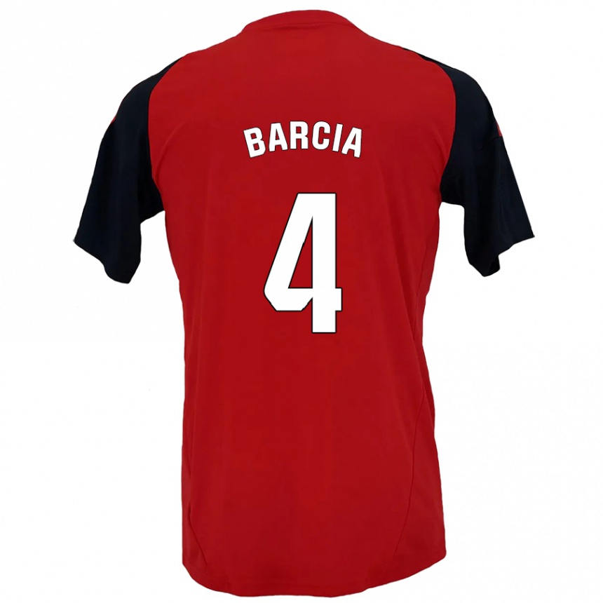 Kids Football Sergio Barcia #4 Red Black Home Jersey 2024/25 T-Shirt Uk