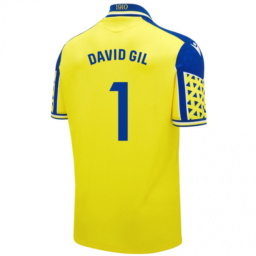 Kids Football David Gil #1 Yellow Blue Home Jersey 2024/25 T-Shirt Uk