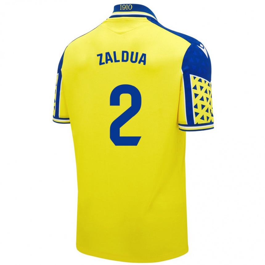 Kids Football Joseba Zaldua #2 Yellow Blue Home Jersey 2024/25 T-Shirt Uk