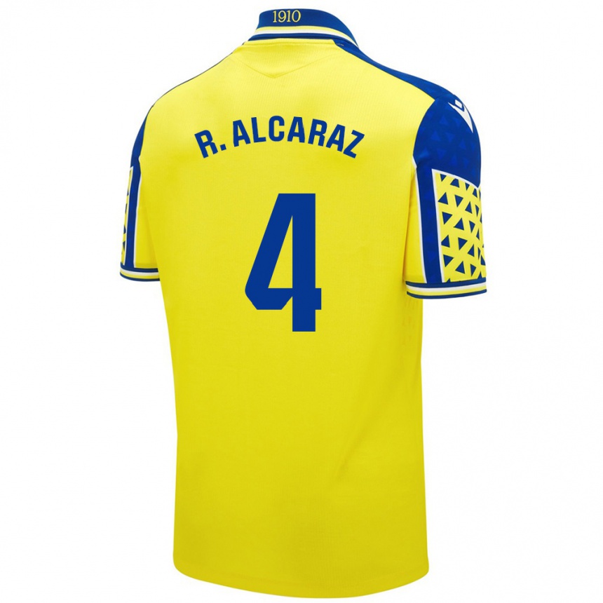 Kids Football Rubén Alcaraz #4 Yellow Blue Home Jersey 2024/25 T-Shirt Uk