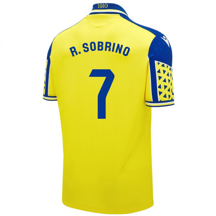 Kids Football Rubén Sobrino #7 Yellow Blue Home Jersey 2024/25 T-Shirt Uk