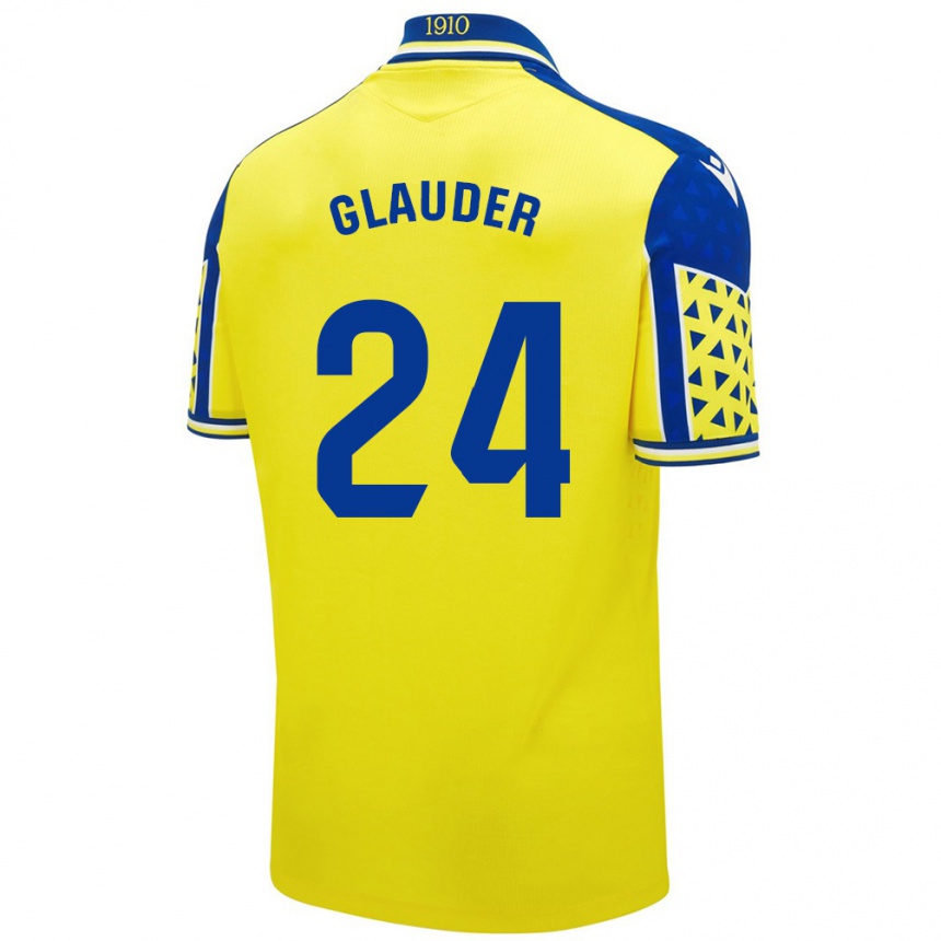 Kids Football Cristian Glauder #24 Yellow Blue Home Jersey 2024/25 T-Shirt Uk