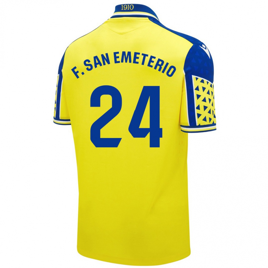 Kids Football Fede San Emeterio #24 Yellow Blue Home Jersey 2024/25 T-Shirt Uk