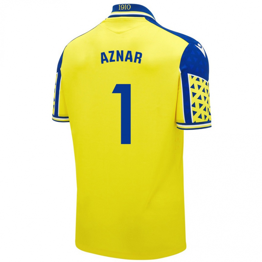 Kids Football Victor Aznar #1 Yellow Blue Home Jersey 2024/25 T-Shirt Uk